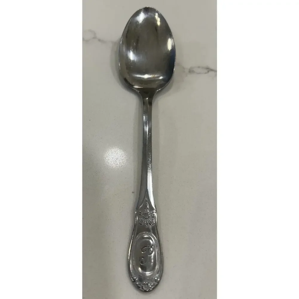 Vtg Customcraft Flatware CUS21 “P”‎ Monogram 6” Dessert Spoon Sample Korea MCM